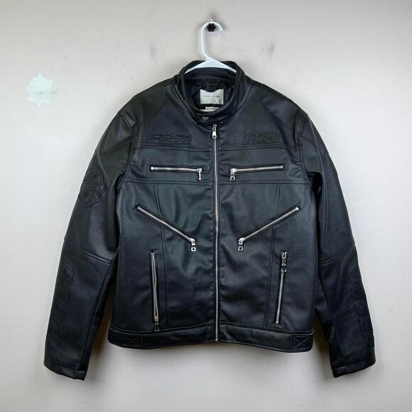 FIRST ROW Faux-Leather Biker Jacket Size XL - Picture 2 of 8